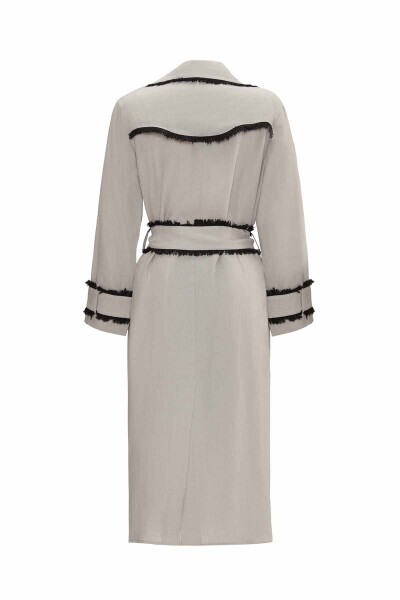 Detaylı Keten Gri Trençkot - 2