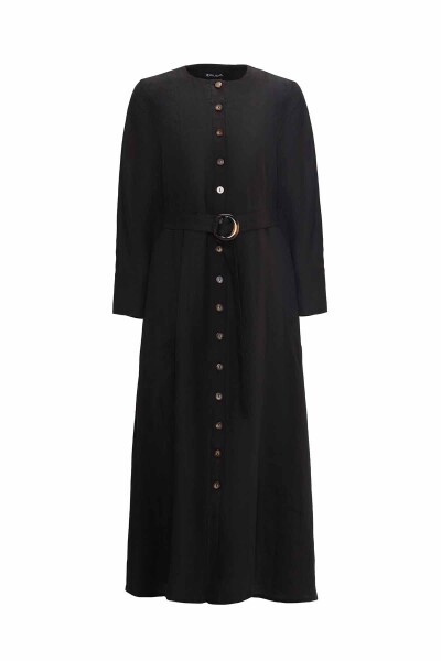 T25Y-8018 Beli Kemerli Ceket BLACK - MISS DALIDA