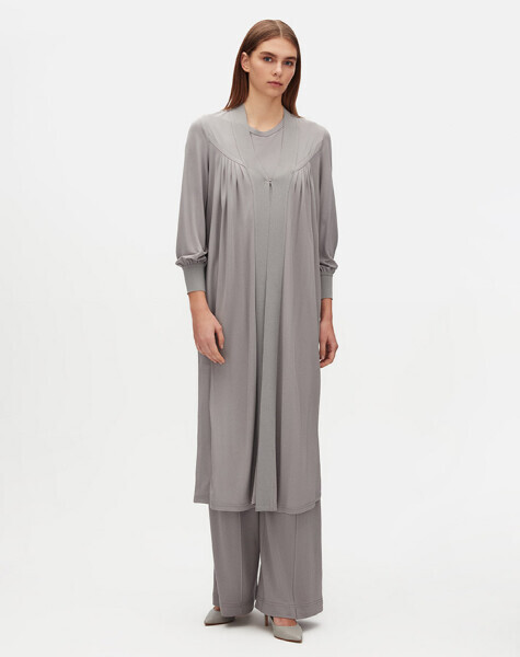 Triko Detaylı Düz Renk Şık Gri Kap - MISS DALIDA