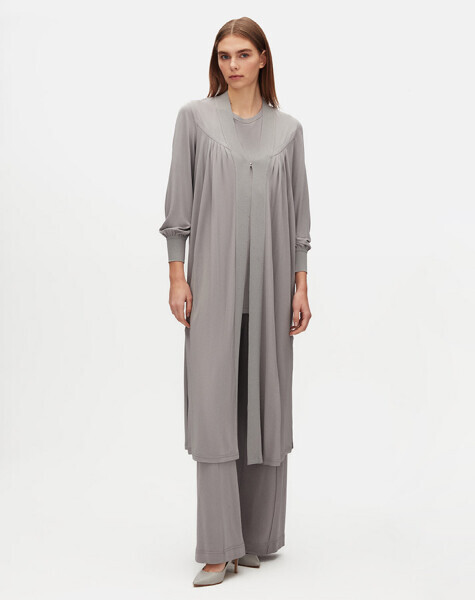 Triko Detaylı Düz Renk Şık Gri Kap - 3