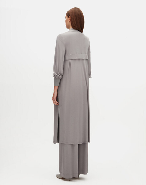 Triko Detaylı Düz Renk Şık Gri Kap - 4