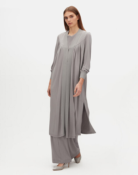 T25Y-8020 Triko Detaylı Düz Renk Şık Kap GREY - MISS DALIDA (1)