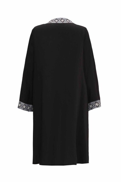 T25Y-8021 Dessenli Tiktak Detaylı Keten Ceket BLACK - 2