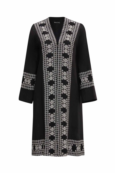 T25Y-8022 Manşetleri Triko Detaylı Keten Ceket BLACK - 1