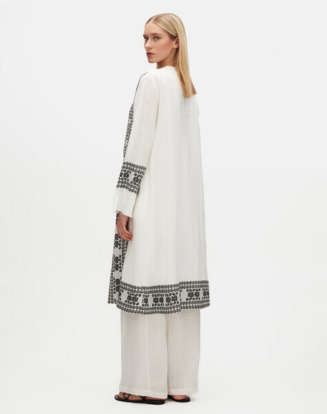 Manşetleri Triko Detaylı Keten Ekru Ceket - 3