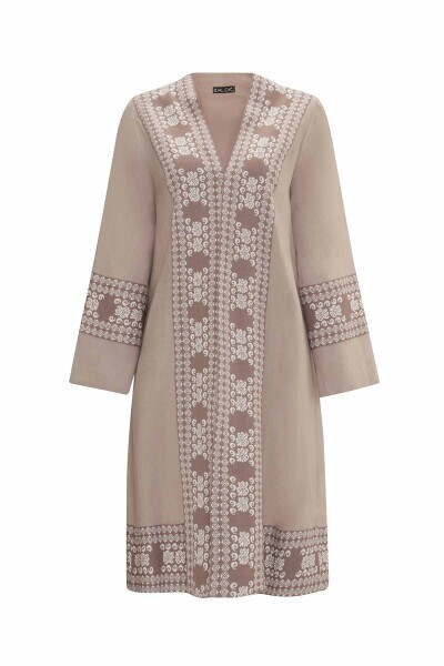 Manşetleri Triko Detaylı Keten Vizon Ceket 