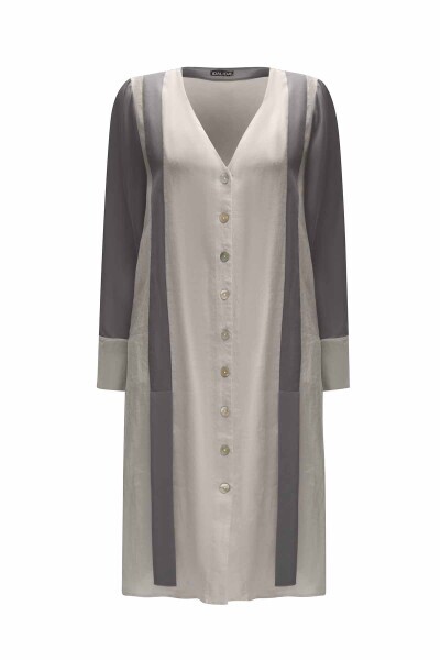 Two-Tone V-Neck Linen Jacket 