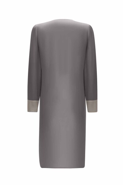 T25Y-8025 İki Renkli V Yaka Keten Ceket ANTHRACITE - MISS DALIDA (1)