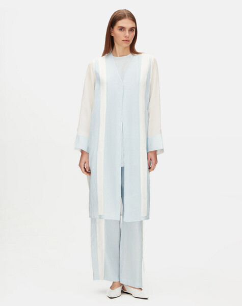 Two-Tone V-Neck Linen Jacket 