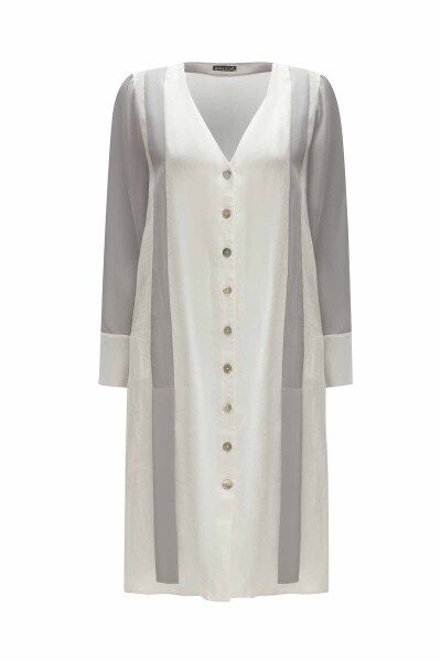 Two-Tone V-Neck Linen Jacket - 1