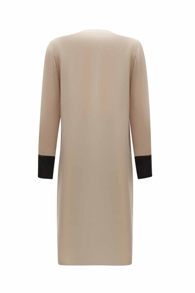 İki Renkli V Yaka Keten Vizon Ceket - 2