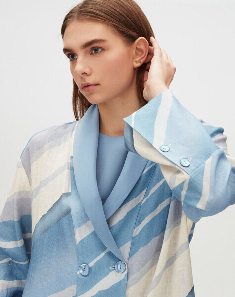 Double Breasted Shawl Collar Patterned Jacket - 3