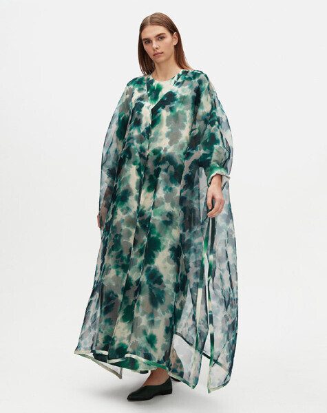 Renkli Tüllü Keten Astarlı Katmanlı Yeşil Ceket - 1