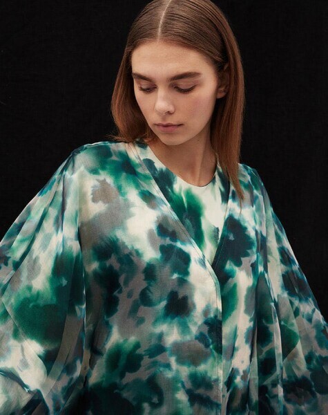 Renkli Tüllü Keten Astarlı Katmanlı Yeşil Ceket - 2