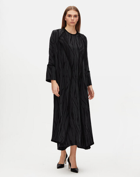 T25Y-8032 Uzun Kollu Jakarlı Cupro Ceket BLACK - 3