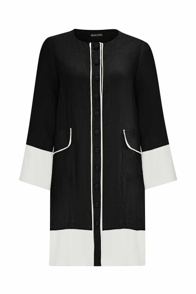 Linen Jacket with Knitwear Detail and Pockets - 8