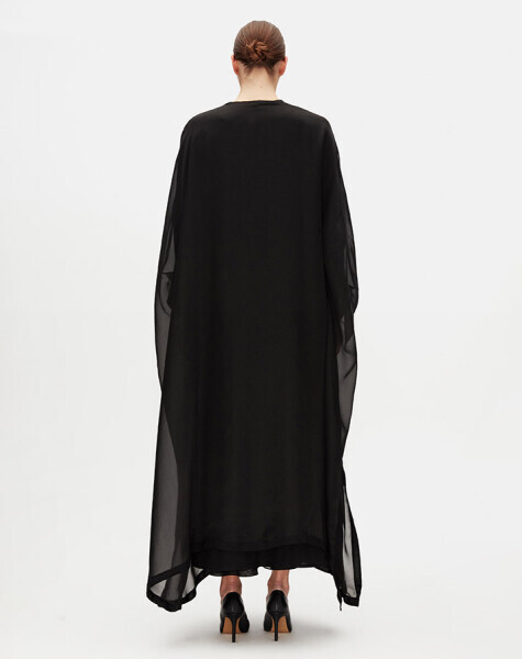 T25Y-8037 Tül Katmanlı Uzun Ceket BLACK - 3
