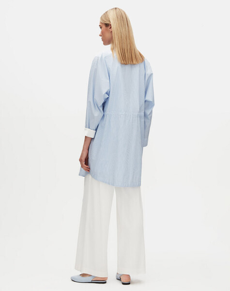 Beli Büzgülü Dik Yaka Casual Mavi Ceket - 2