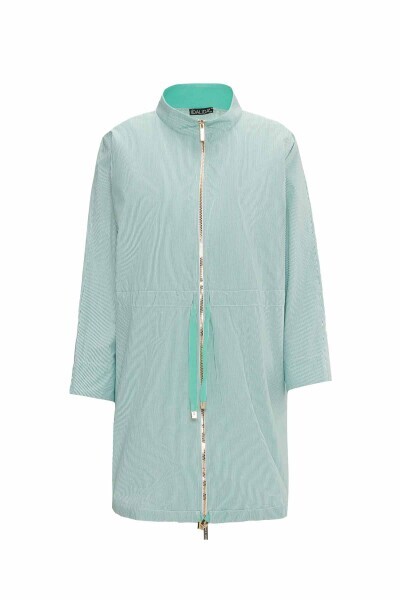 Beli Büzgülü Dik Yaka Casual Yeşil Ceket - 1