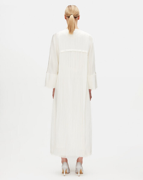 Arkası Tül Şık Uzun Ekru Ceket - 2