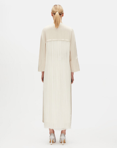 Arkası Tül Şık Uzun Taş Rengi Ceket - 3