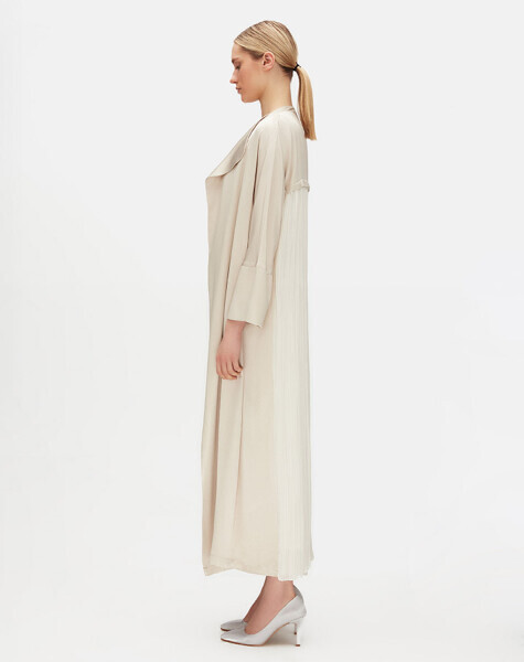 Arkası Tül Şık Uzun Taş Rengi Ceket - 2