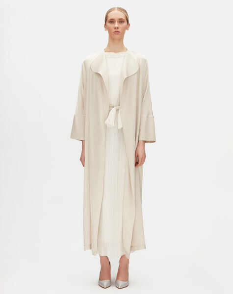 Arkası Tül Şık Uzun Taş Rengi Ceket - 1