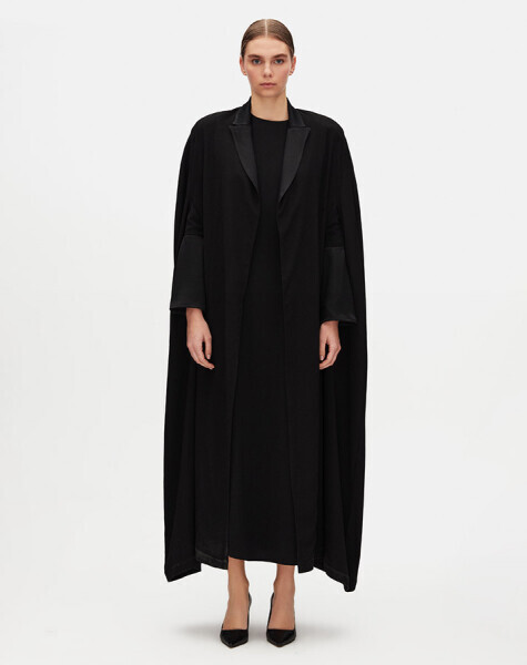 Kol Detaylı Şık Uzun Siyah Ceket - 1