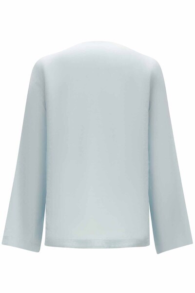 Düz Keten Kısa Mavi Ceket - 2