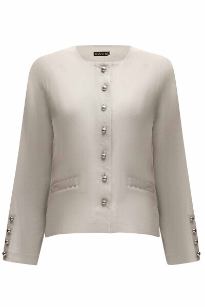 Düz Keten Kısa Gri Ceket 