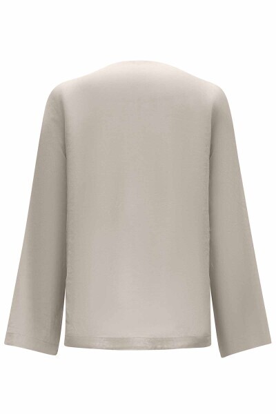 Düz Keten Kısa Gri Ceket - 2