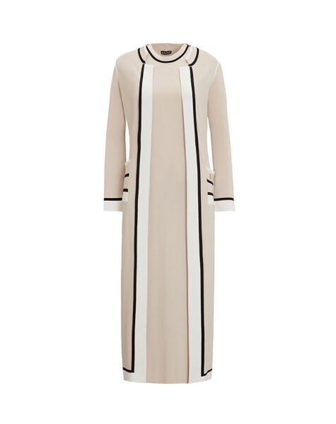 T25Y-9000 Renk Detaylı Kolsuz Triko Taş Rengi Hırka - 1