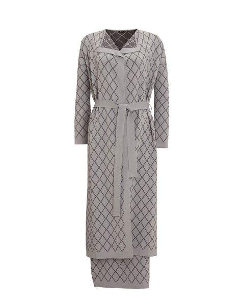 T25Y-9001 Baklava Desenli Uzun Triko Hırka 1179-GREY - MISS DALIDA
