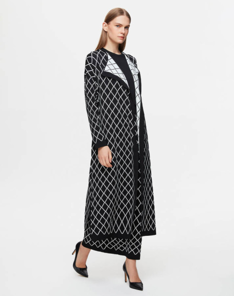 Baklava Desenli Uzun Triko Siyah Hırka - 1