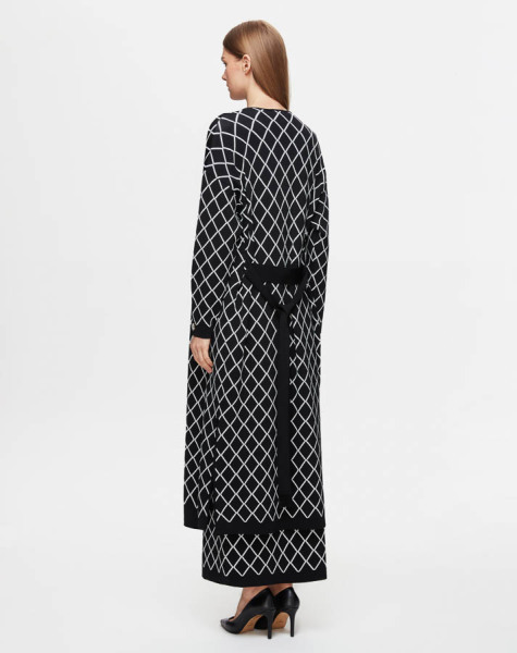 Baklava Desenli Uzun Triko Siyah Hırka - 3