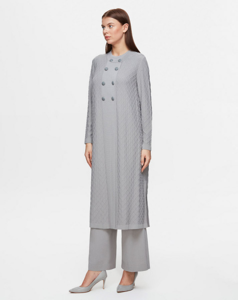 Kendinden Baklava Dokulu Triko Gri Hırka - 2