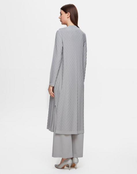 Kendinden Baklava Dokulu Triko Gri Hırka - 3