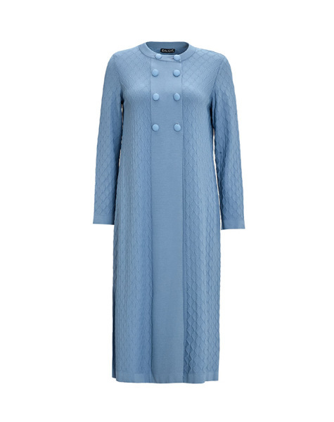 Kendinden Baklava Dokulu Triko Mavi Hırka - 1