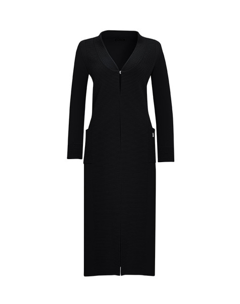 T25Y-9003 Bekletme Detaylı V Yakalı Uzun Hırka BLACK - 1