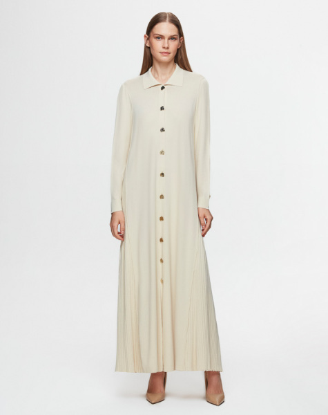 Gömlek Yaka Uzun Triko Sarı Hırka - 1