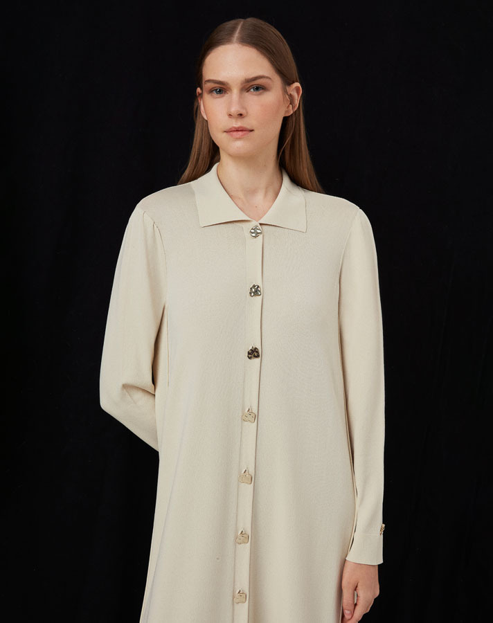 T25Y-9004 Shirt Collar Long Knitwear Cardigan - 2