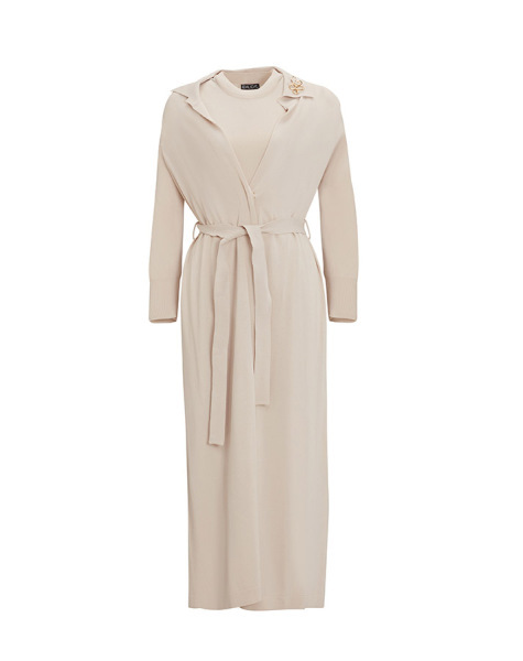 Gömlek Yaka Broş Detaylı Triko Kum Rengi Hırka - 1