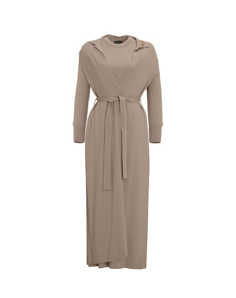 Gömlek Yaka Broş Detaylı Triko Vizon Hırka 