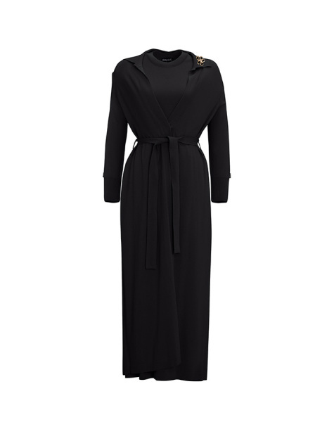 T25Y-9005 Gömlek Yaka Broş Detaylı Triko Hırka BLACK 