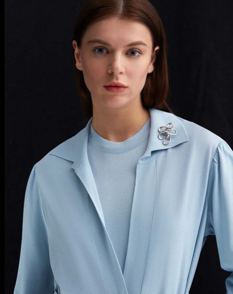 T25Y-9005 Shirt Collar Brooch Detailed Knitwear Cardigan - 3