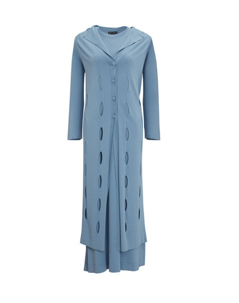 T25Y-9007 Kendiden Delikli Uzun Triko Hırka 1186-BLUE 