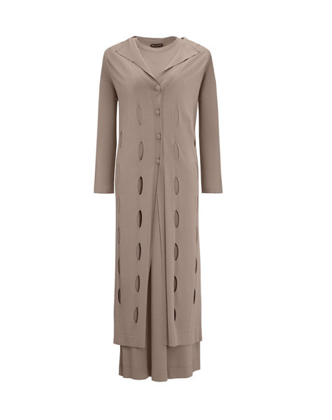 T25Y-9007 Kendiden Delikli Uzun Triko Hırka 1237-MİNK - MISS DALIDA