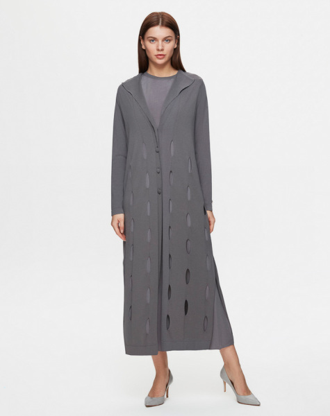 Kendinden Delikli Uzun Triko Antrasit Hırka 