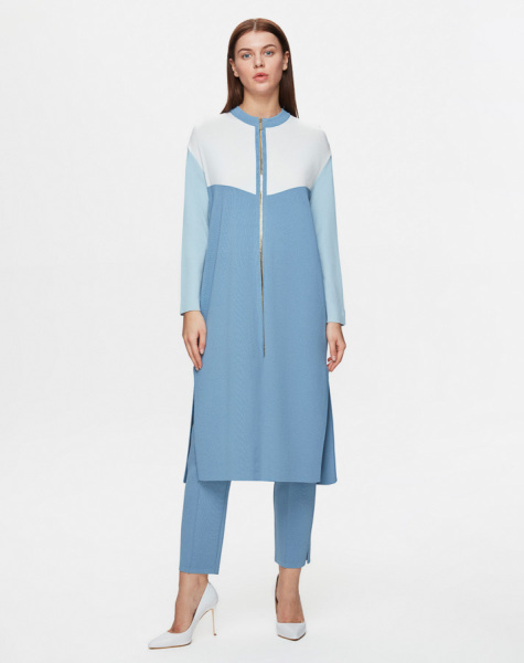 Fermuarlı Üç Renk Uzun 1179-GREY Hırka - 1