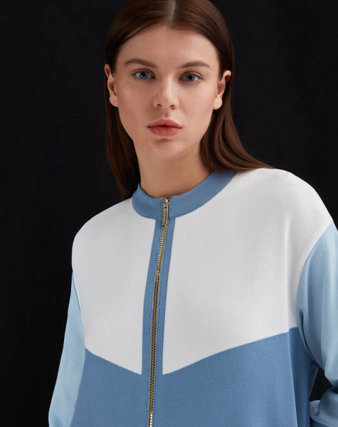 Fermuarlı Üç Renk Uzun 1179-GREY Hırka - 2